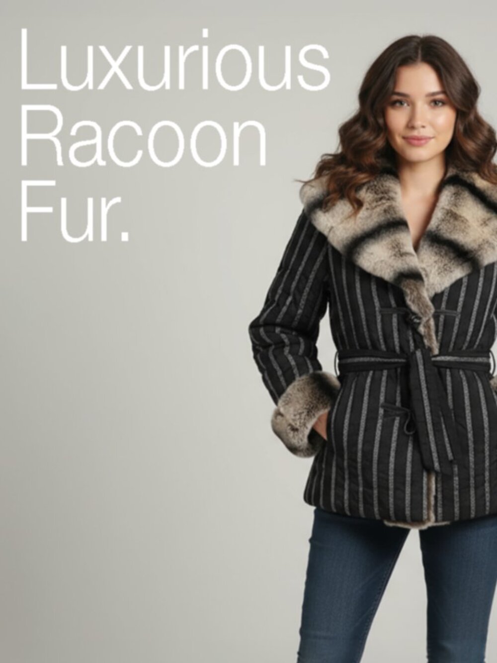 Rare, Vintage Daniela Vitali Raccoon Fur Jacket, Hooded,  Sz (US 10-12 )